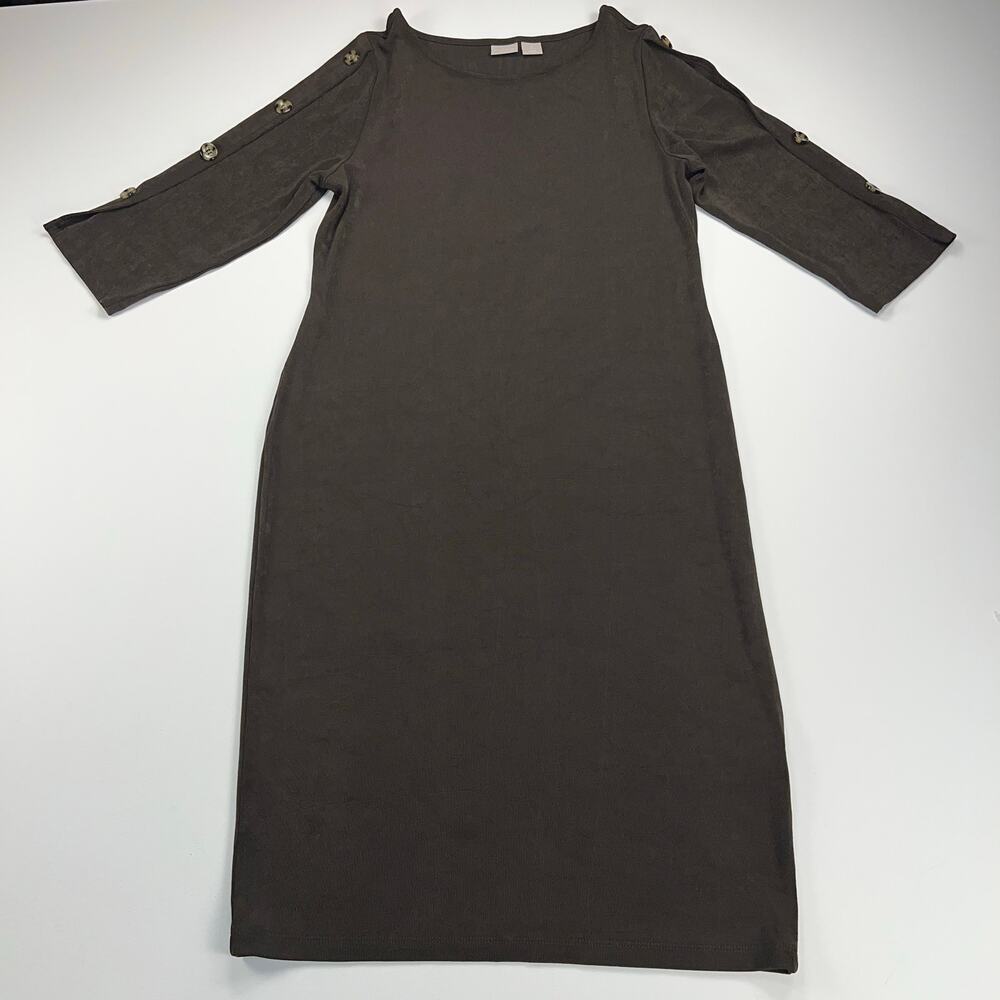 Chico's Travelers Brown Stretch Shift Dress No Wrinkle Size 12/14 (Chico's 2) - Picture 8 of 14